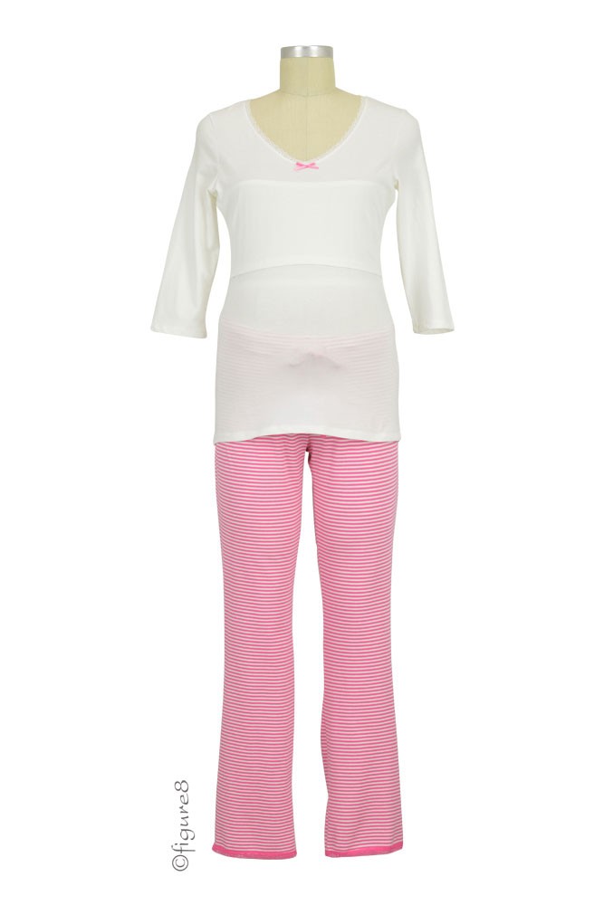 Boob Design 3/4 Sleeve Nursing PJ Set (Sweet Fuschia/ Off White) Boob Design 3/4 Sleeve Nursing PJ Set (Sweet Fuschia/ Off White)