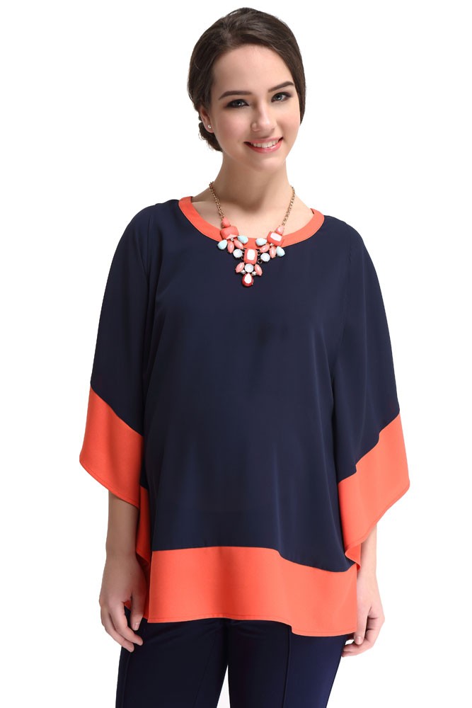 Annabel Dolman Sleeve Contrast Nursing Top by Spring Maternity (Navy/Coral)