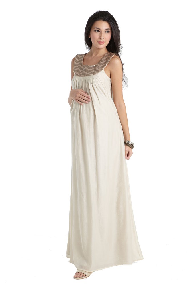 Cleopatra Embellished Maxi Maternity & Nursing Dress (Champagne)