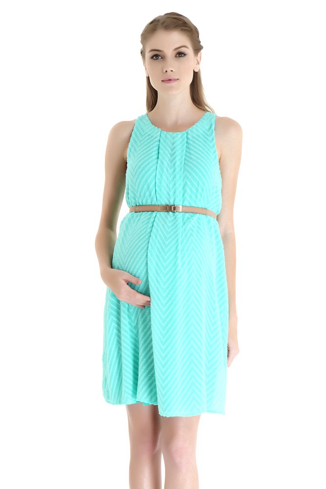 Stella Woven Maternity & Nursing Dress with Belt (Mint Chevron) Stella Woven Maternity & Nursing Dress with Belt (Mint Chevron)