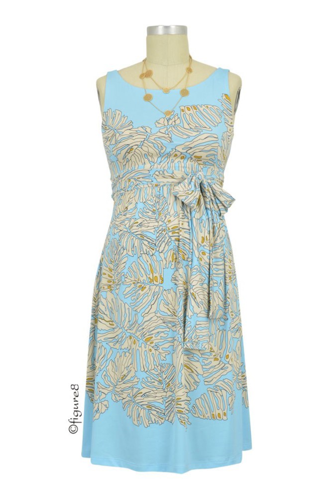 Olian Sasha Maternity Dress (Blue & Ivory Leaf Print)