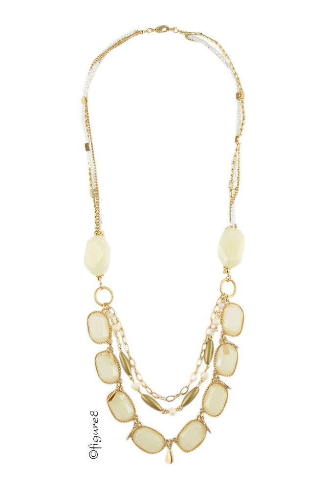 White Stone Necklace w/ White Detailed Chain (White)