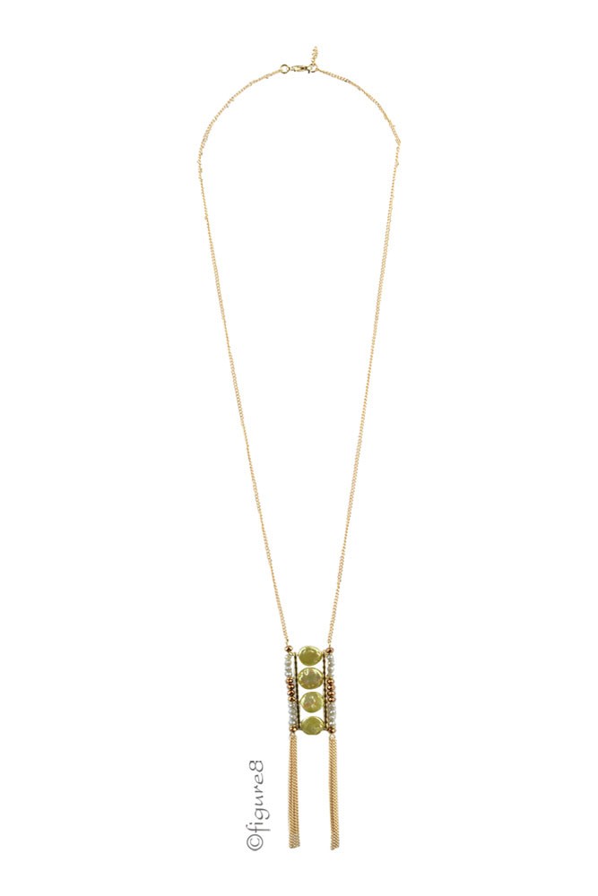 Emily Green Ladder Chain Necklace w/ Bronze Detail (Green & Bronze)
