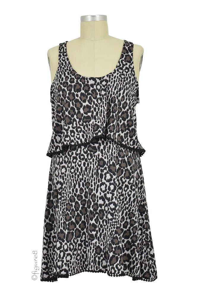 Willow Leopard Print Nursing Night Gown (Gray & Black Leopard Print)