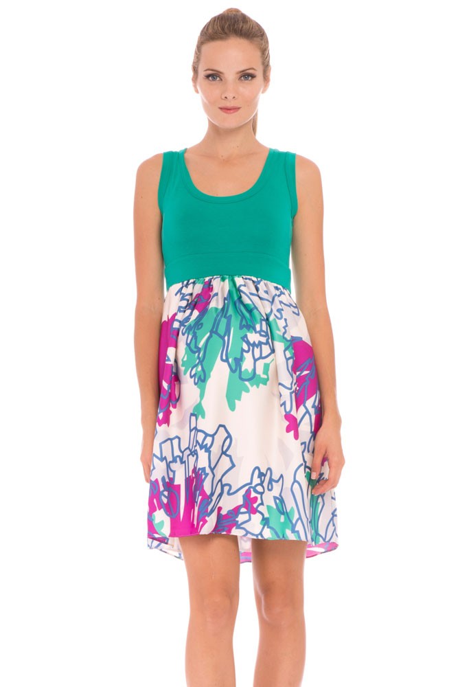 Clarissa Maternity Dress (White, Green & Purple Print) Clarissa Maternity Dress (White, Green & Purple Print)