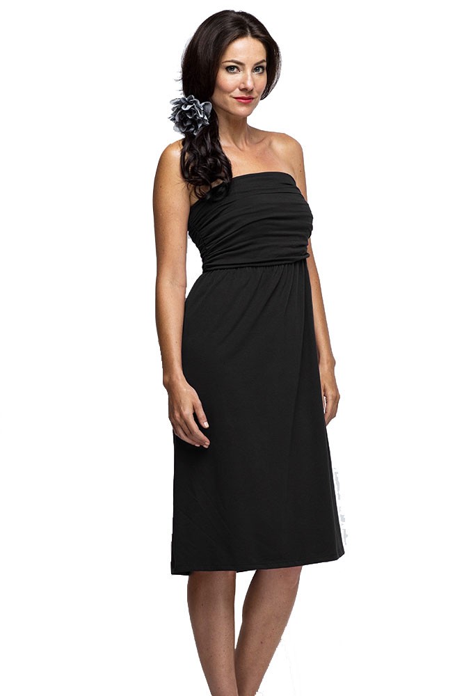 The MW Ruched Maternity & Nursing Tube Dress (Black)