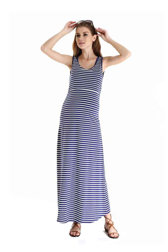 Spring Maternity Alyssa Maxi Tank Nursing Dress (Navy Stripes)