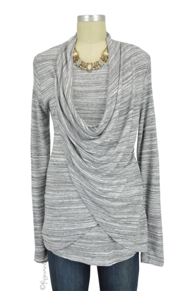 Reese Knit Draped Nursing Top (White/Grey) Reese Knit Draped Nursing Top (White/Grey)
