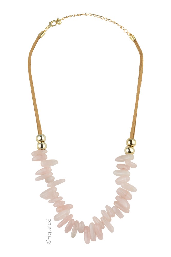 Pink Stone Necklace w/Brown Rope (Pink Stone)