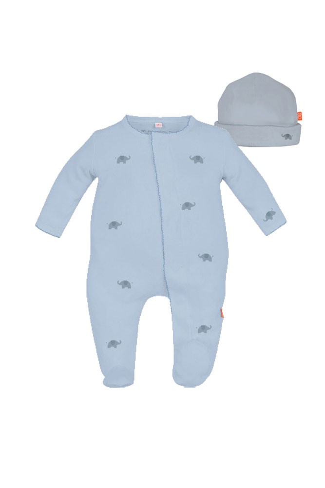 Magnetic Me™ by Magnificent Baby Cotton Darjeeling Elephant Footie & Hat Set (Blue) Magnetic Me™ by Magnificent Baby Cotton Darjeeling Elephant Footie & Hat Set (Blue)