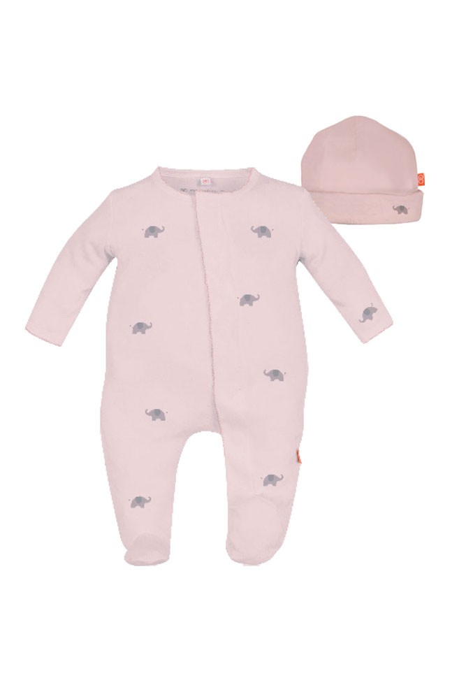 Magnetic Me™ by Magnificent Baby Cotton Darjeeling Elephant Footie & Hat Set (Pink)