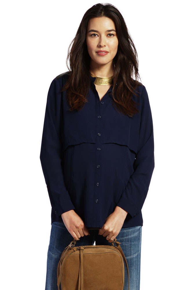 Florence Leather Detail Nursing Blouse (Navy) Florence Leather Detail Nursing Blouse (Navy)