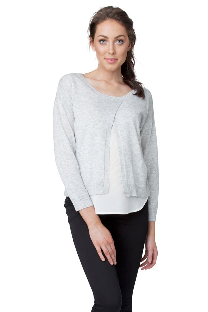 Erin Cross Front Nursing Sweater (Ash/Milk) Erin Cross Front Nursing Sweater (Ash/Milk)