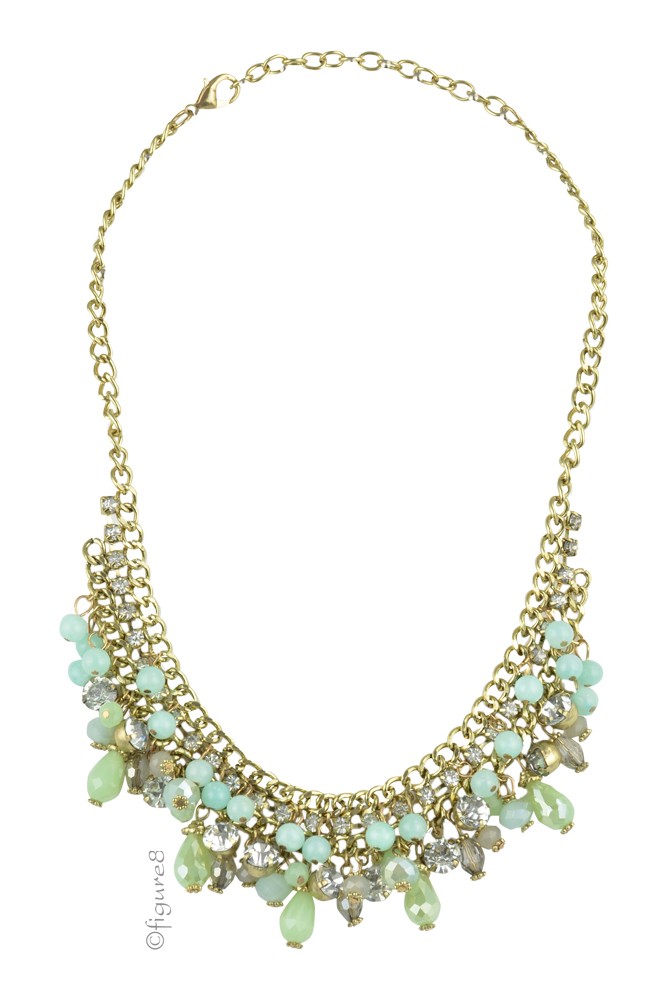 Mint Beaded Necklace with Gold Plated Chain (Mint)