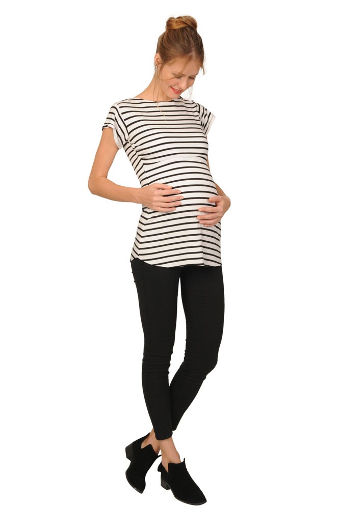 Nautical Maternity & Nursing Tee (Black and White Stripe)