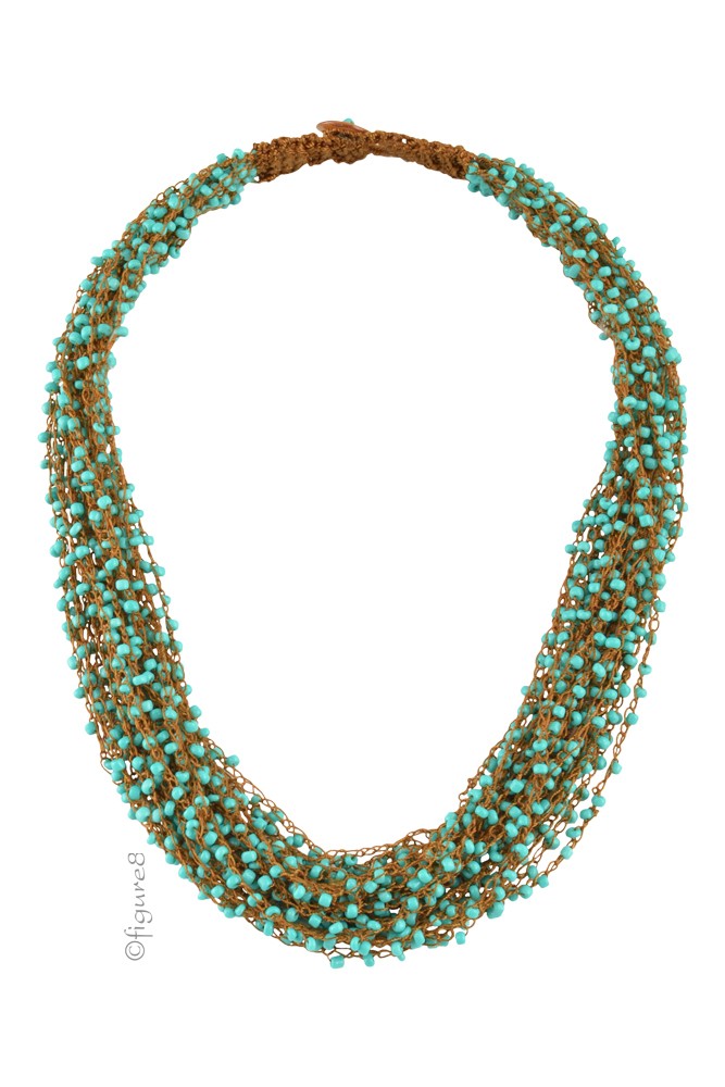 Beaded String Necklace (Brown & Turquoise)
