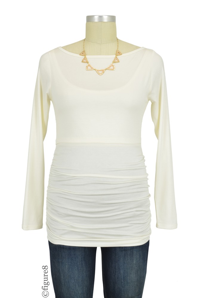 Baju Mama Audrey Long Sleeve Boatneck Maternity & Nursing Top (Off-white) Baju Mama Audrey Long Sleeve Boatneck Maternity & Nursing Top (Off-white)