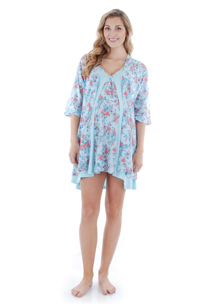 Dawn 4-Pc Nursing Chemise Set with Bra, Robe, & Gift Bag (Azure Mist) Dawn 4-Pc Nursing Chemise Set with Bra, Robe, & Gift Bag (Azure Mist)