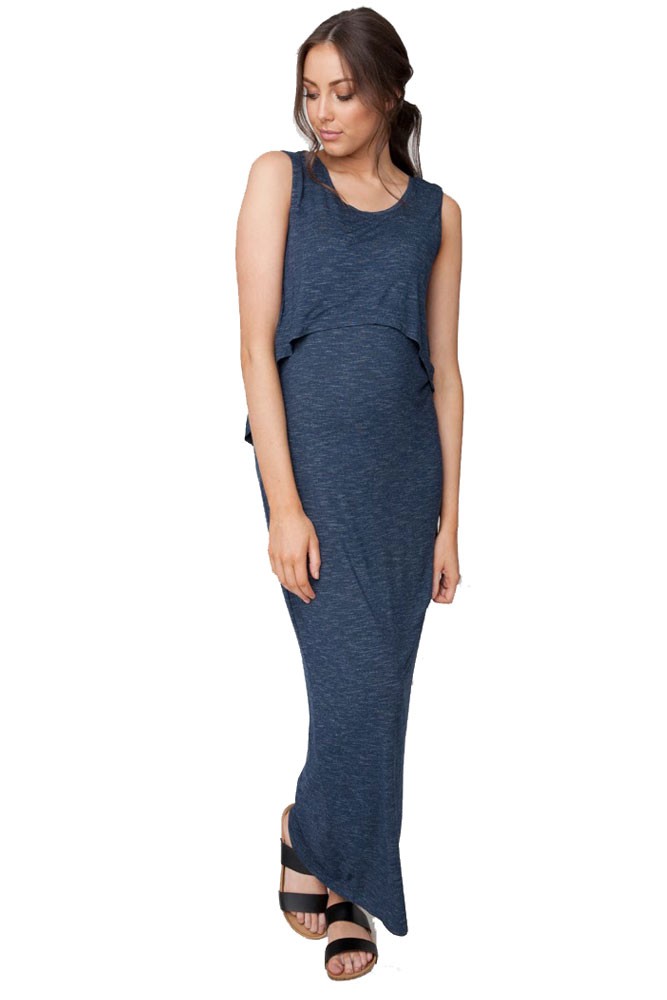 Charlie Swing Back Maternity & Nursing Maxi Dress (Denim) Charlie Swing Back Maternity & Nursing Maxi Dress (Denim)
