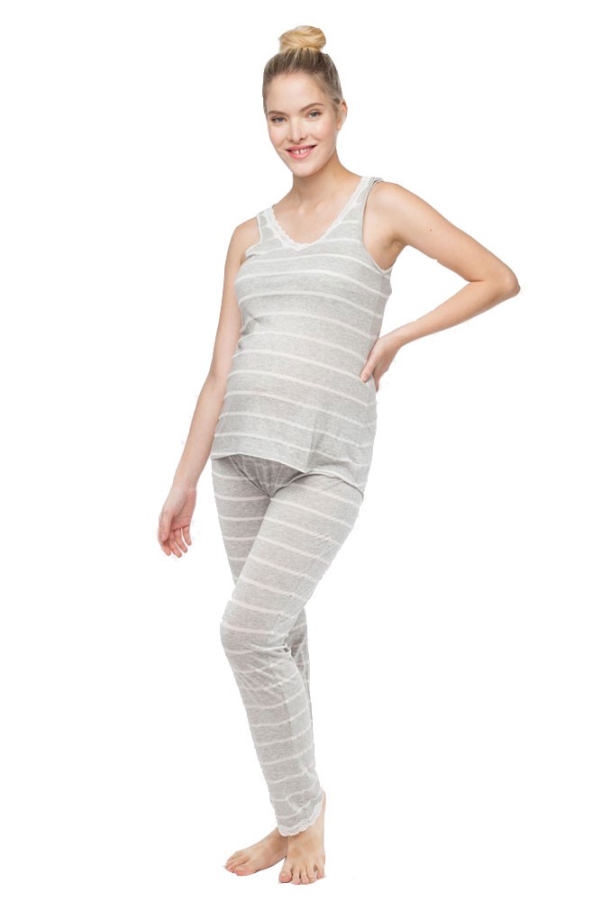 Belabumbum Heather Stripes Maternity & Nursing Cami and Pant Set (Grey Stripes) Belabumbum Heather Stripes Maternity & Nursing Cami and Pant Set (Grey Stripes)