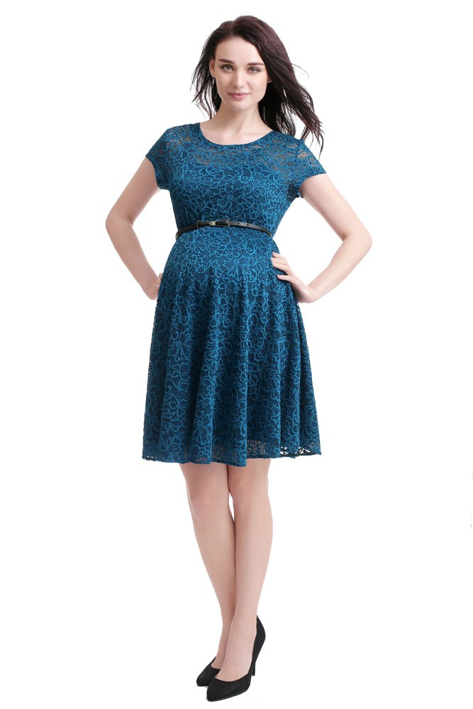 Olena Lace Skater Maternity Dress (Teal) Olena Lace Skater Maternity Dress (Teal)
