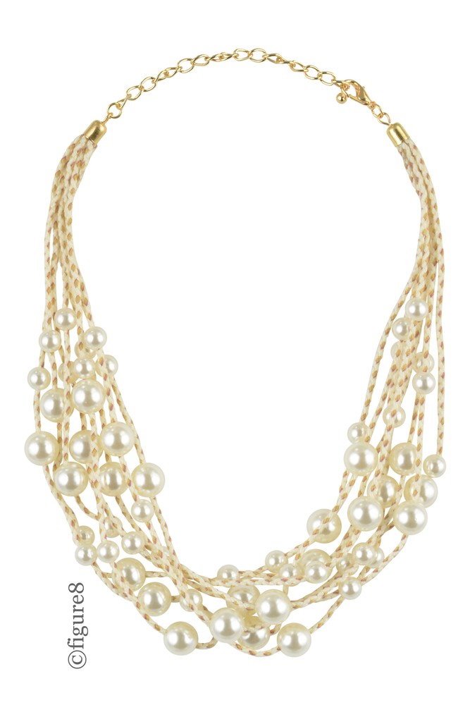 Faux Pearl Layered Necklace with White Rope (Faux Pearl)