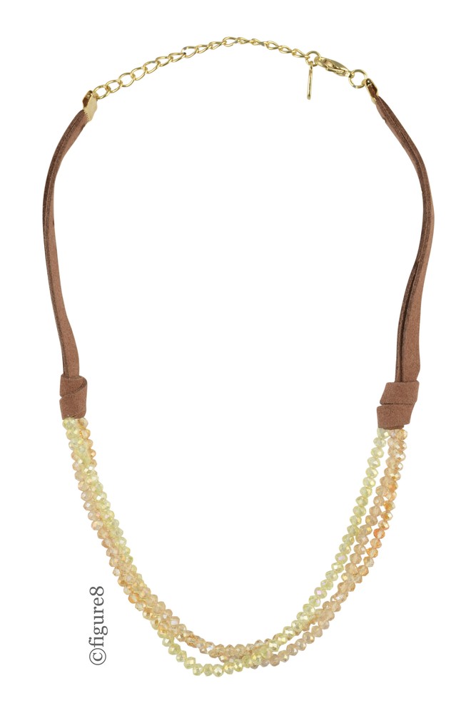Wildflower Brown Rope Necklace with Crystal Beads (Yellow Beading)