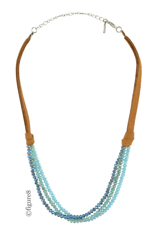 Wildflower Brown Rope Necklace with Beading (Turquoise Beading)