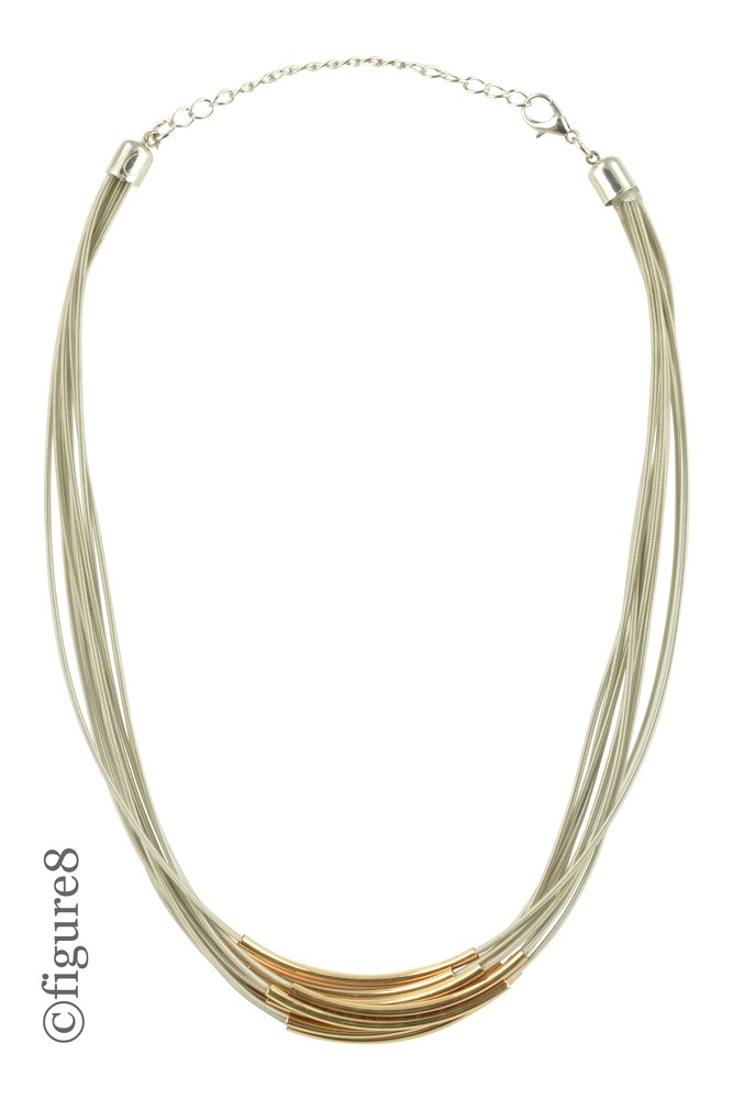Heather Slinky Necklace with Gold Bar Accents (Silver w/ Gold Accents)