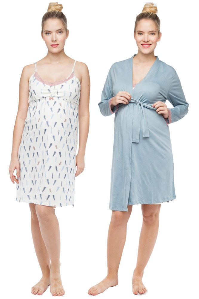 Belabumbum Plume 2-Piece Maternity & Nursing Chemise & Robe Set (Plume) Belabumbum Plume 2-Piece Maternity & Nursing Chemise & Robe Set (Plume)