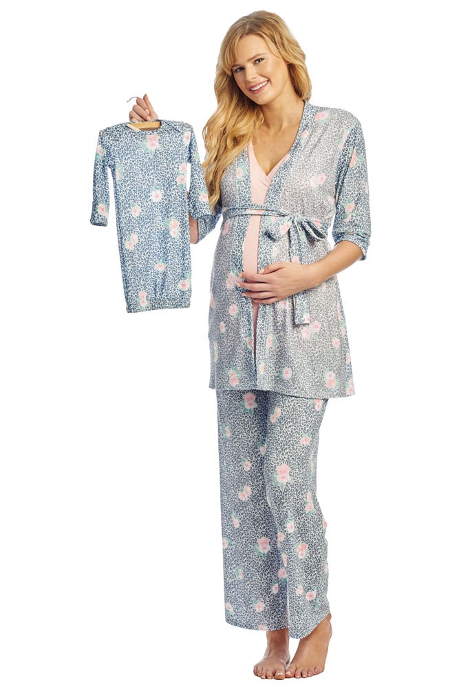 Analise 5-Piece Mom and Baby Maternity and Nursing PJ Set (Jungle Floral)