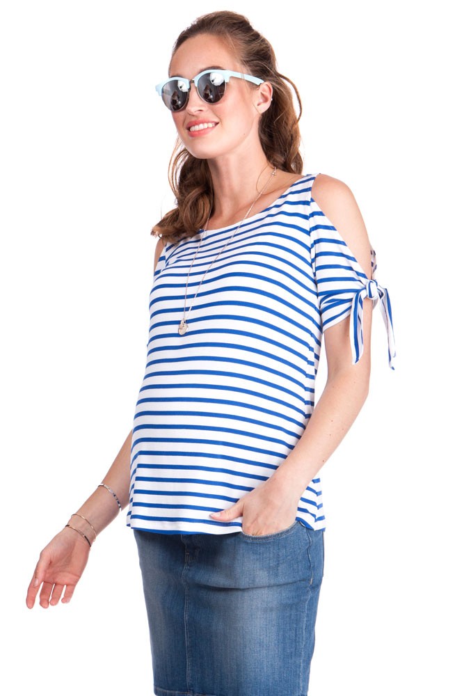 Seraphine Megan Bow Sleeve Maternity & Nursing Top (Nautical)