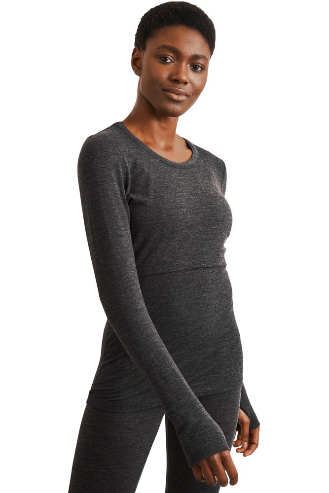 Boob Design Organic Merino Wool Long Sleeved Nursing Top (Dark Grey Melange)