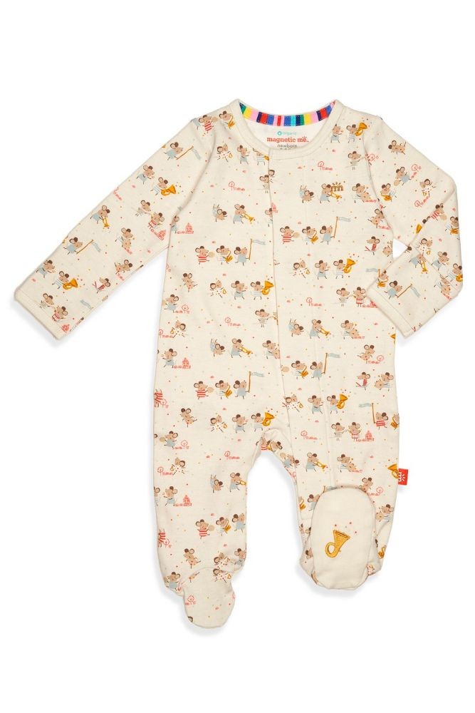 Magnetic Me™ 100% Organic Cotton Magnetic Baby Footie (Of Mice and Band)