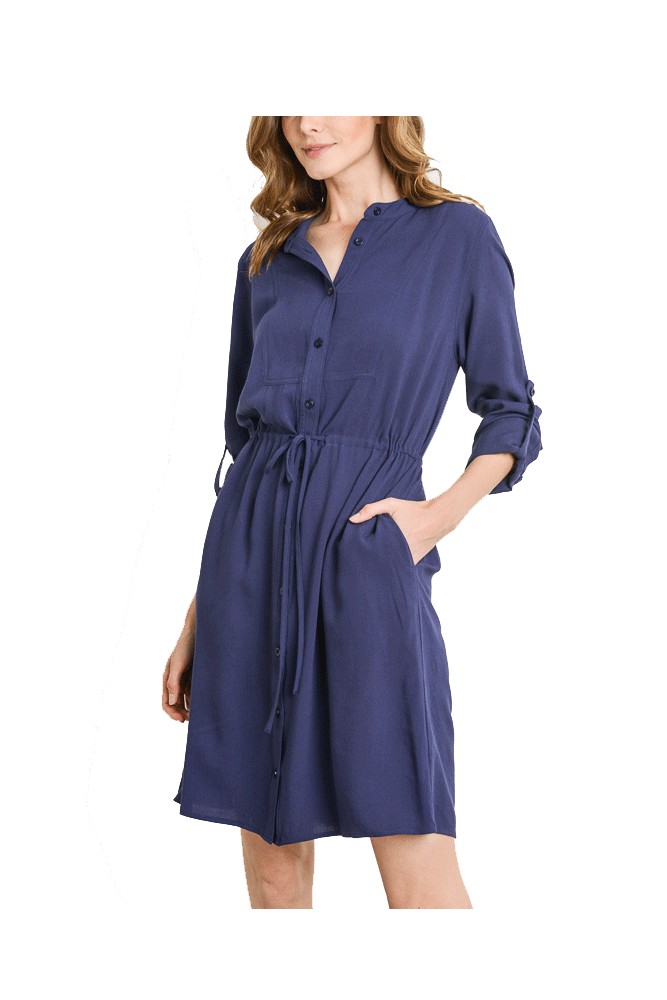 Reese Woven Shirt Dress (Navy) Reese Woven Shirt Dress (Navy)