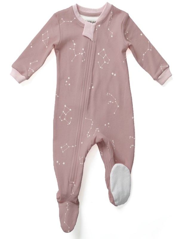 ZippyJamz Organic Baby Footed Sleeper Pajamas w. Inseam Zipper for Easy Changing (Galaxy Love Pink)