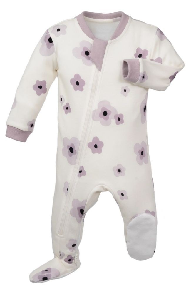 ZippyJamz Organic Baby Footed Sleeper Pajamas w. Inseam Zipper for Easy Changing (Poppy Perfection)
