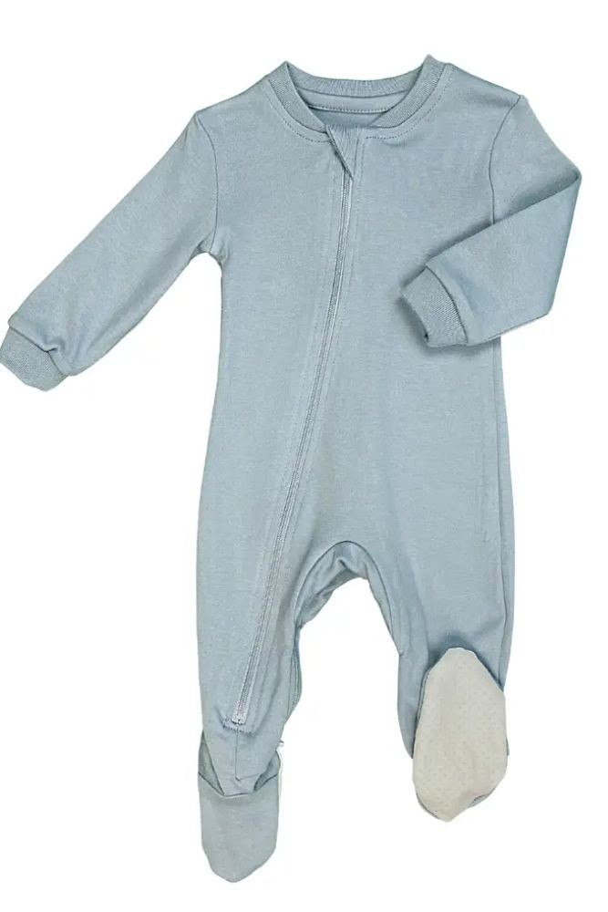 ZippyJamz Organic Baby Footed Sleeper Pajamas w. Inseam Zipper for Easy Changing (Into You Blue)