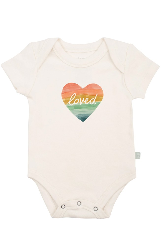 Finn + Emma Graphic Organic Bodysuit (Loved Rainbow Heart)