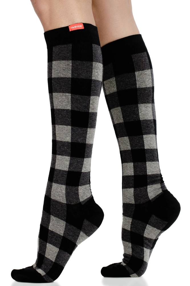 Vim & Vigr 15-20 mmHg Compression Socks - Cotton (Montana Plaid: Heathered Grey)