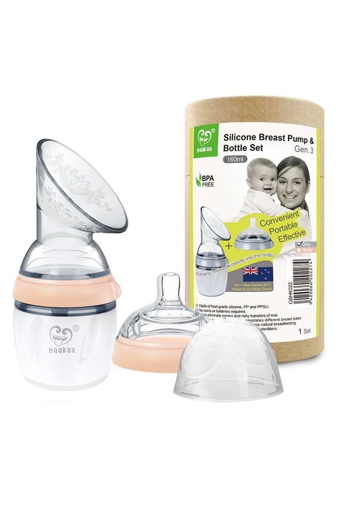 Haakaa Gen 3 Silicone Breast Pump and Bottle Set (160 ml/6 oz) (Nude)