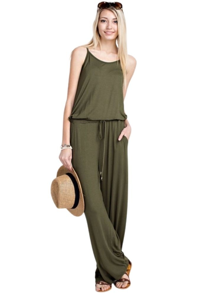 Spaghetti Strap Jumpsuit by 12 pm (Olive)
