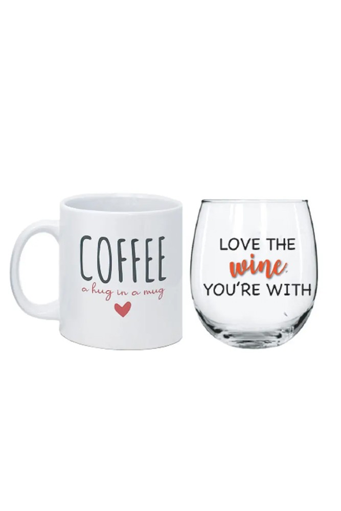 Fun Wine & Coffee Morning/Night Gift Set (Hug in a Mug and Love the Wine Your With)