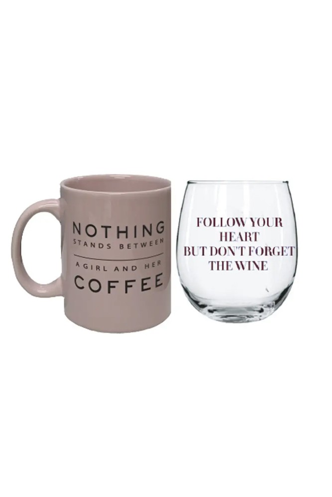 Fun Wine & Coffee Morning/Night Gift Set (Follow Your Heart/ Nothing Stands)