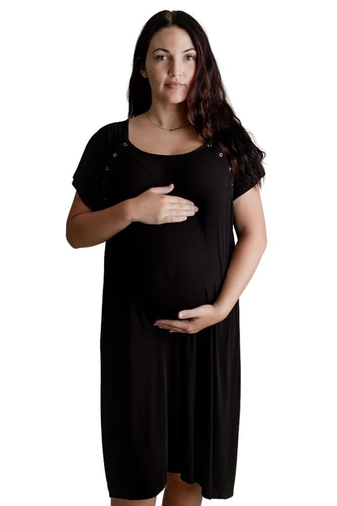 Three Little Tots Mommy Labor & Delivery Nursing Gown (Black Ribbed) Three Little Tots Mommy Labor & Delivery Nursing Gown (Black Ribbed)