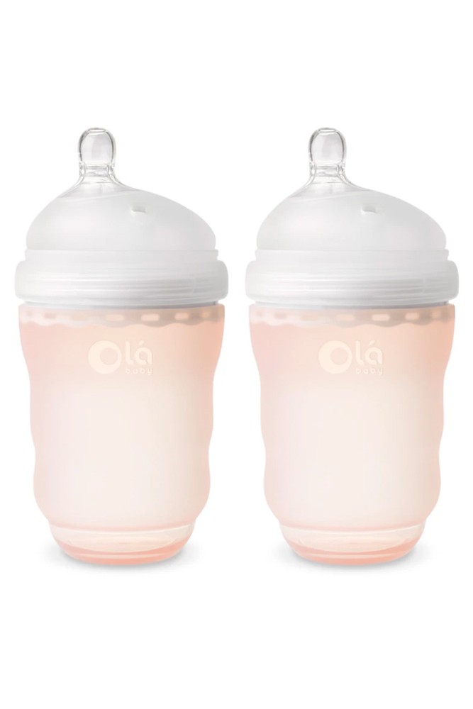 Olababy Gentle Bottle Silicone Baby Bottle 8 oz - 2 Pack (Coral)