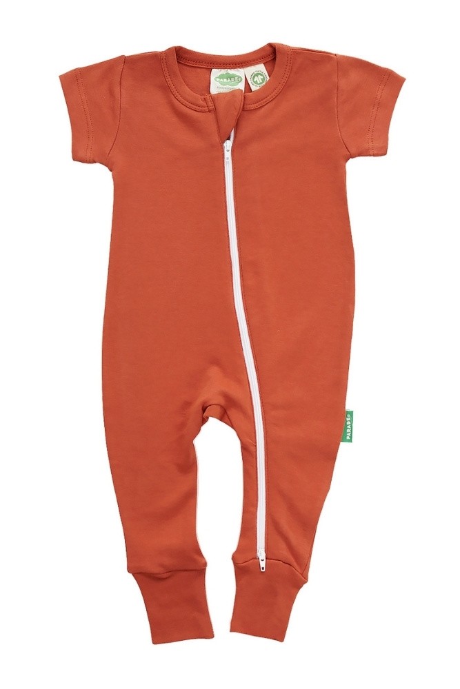 Parade Organics 2-Way Zip Organic Romper - Short Sleeve (Rust) Parade Organics 2-Way Zip Organic Romper - Short Sleeve (Rust)