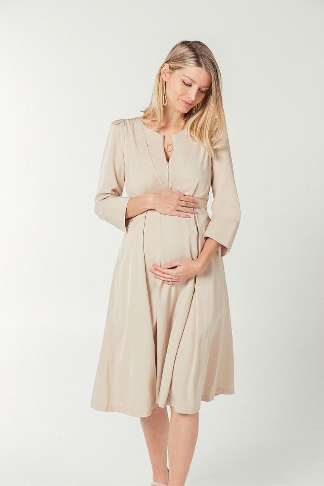 Sarah TENCEL Empire Maternity & Nursing Dress (Beige)