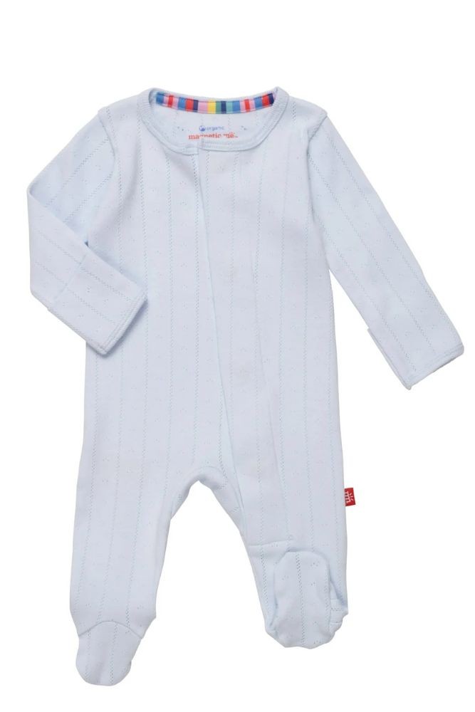 Magnetic Me™ by Magnificent Baby Organic Pointelle Footie (Love Lines Blue Pointelle)