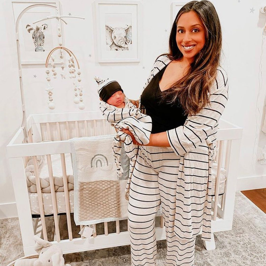 Navy Stripe Analise Maternity & Nursing Pajama and Baby Set – Milk